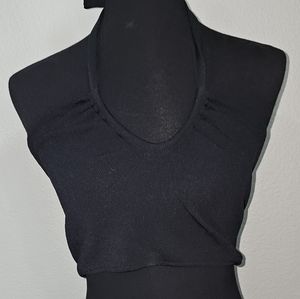 Zara Black Crop Top Tie Neck Medium